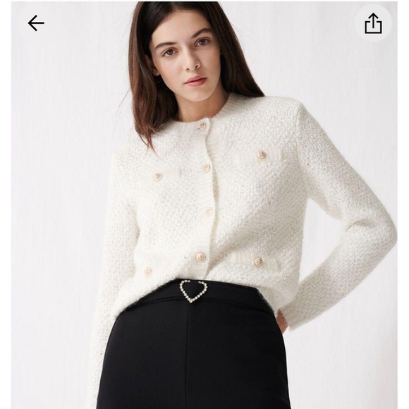Maje Mission Lurex Cardigan White